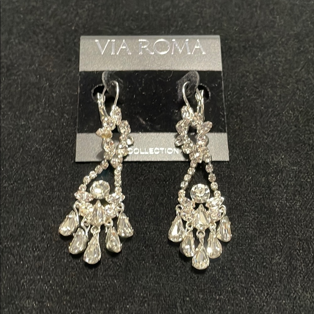 Via Roma Rhinestone Crystal Formal Dangle Earrings Evening-wear Prom